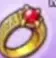 Attack Ring IV, a gold ring with a red gemstone.