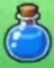 Blue Potion in a round glass bottle with a cork stopper.