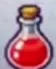 Small Red Potion in a round glass bottle with a cork stopper.