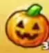 Orange jack-o'-lantern currency with a green stem.
